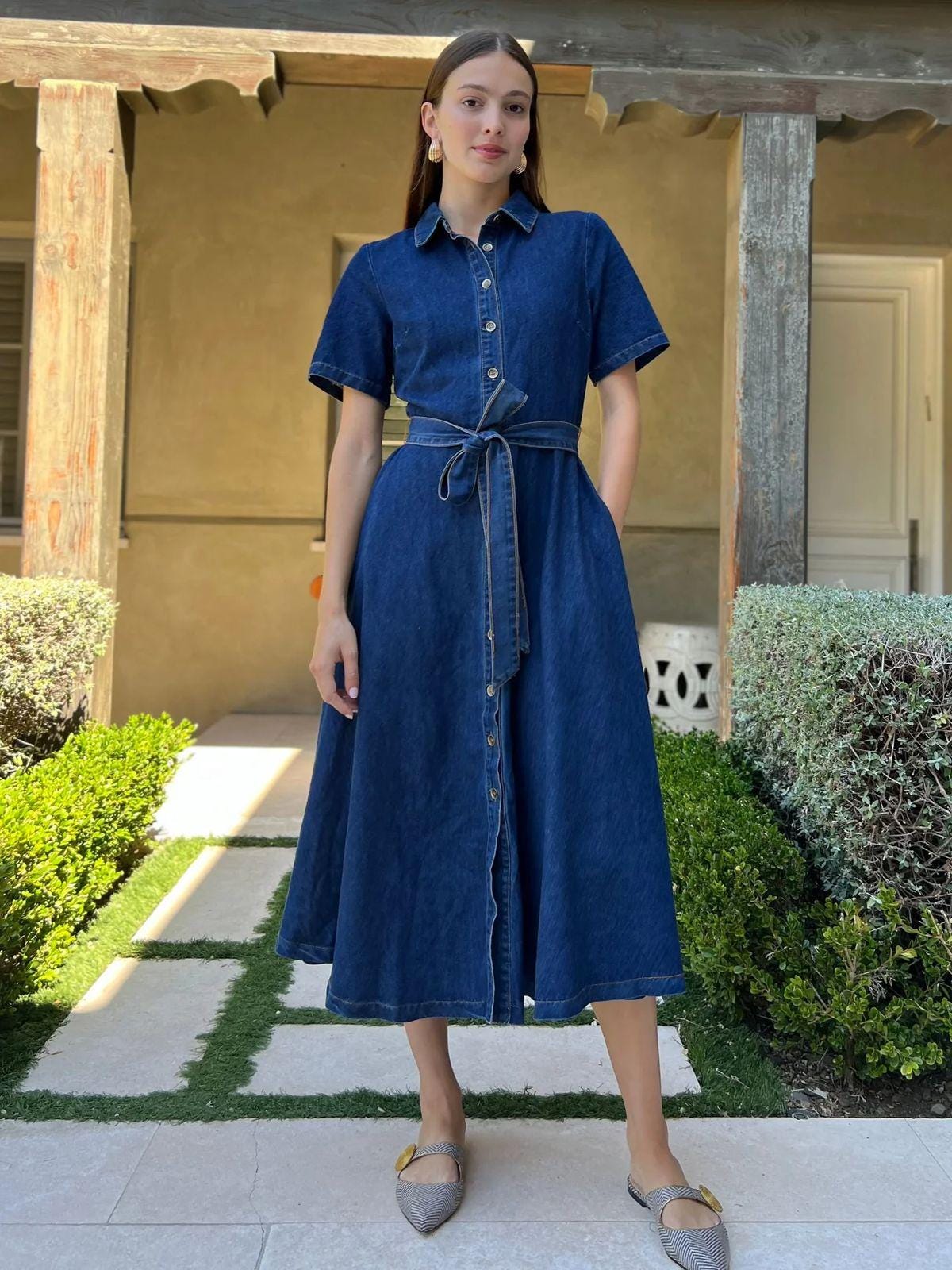 white christmas dresses Denim Structured Shirt Dress XS main image 0