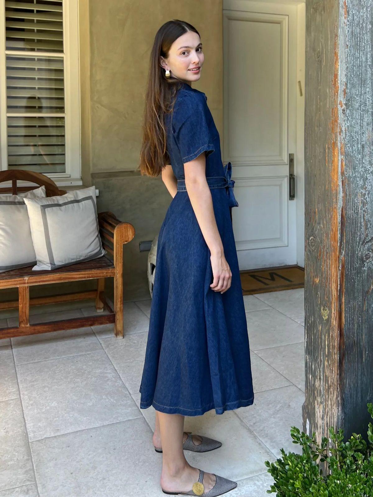 white christmas dresses Women's Denim Dress Shirt Dress Midi Dress Date Vacation Denim Basic Modern Shirt Collar Button Pocket Long Sleeve Summer Spring Regular Fit Plain