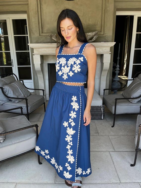 blue floral two piece dress Petal and Pup Women's Lulu Set