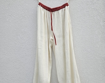 Handgemachte Baumwolle Crinkle Hose - Boho Loose Fit Lounge Hose, Elastische Taille und Knöchel