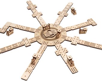 3D Wooden Mexican Train Domino Game Kit – Double 12 Dominoes, Holders, Locomotives, Station, Box