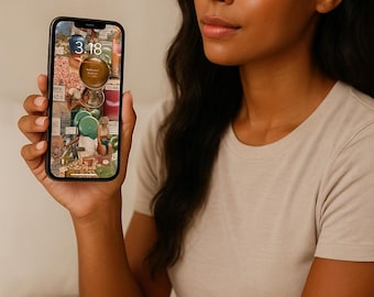 Salty Vision Board Wallpaper – Self-Love Digital Collage – High Vibe Feminine Manifestation Lock Screen Download