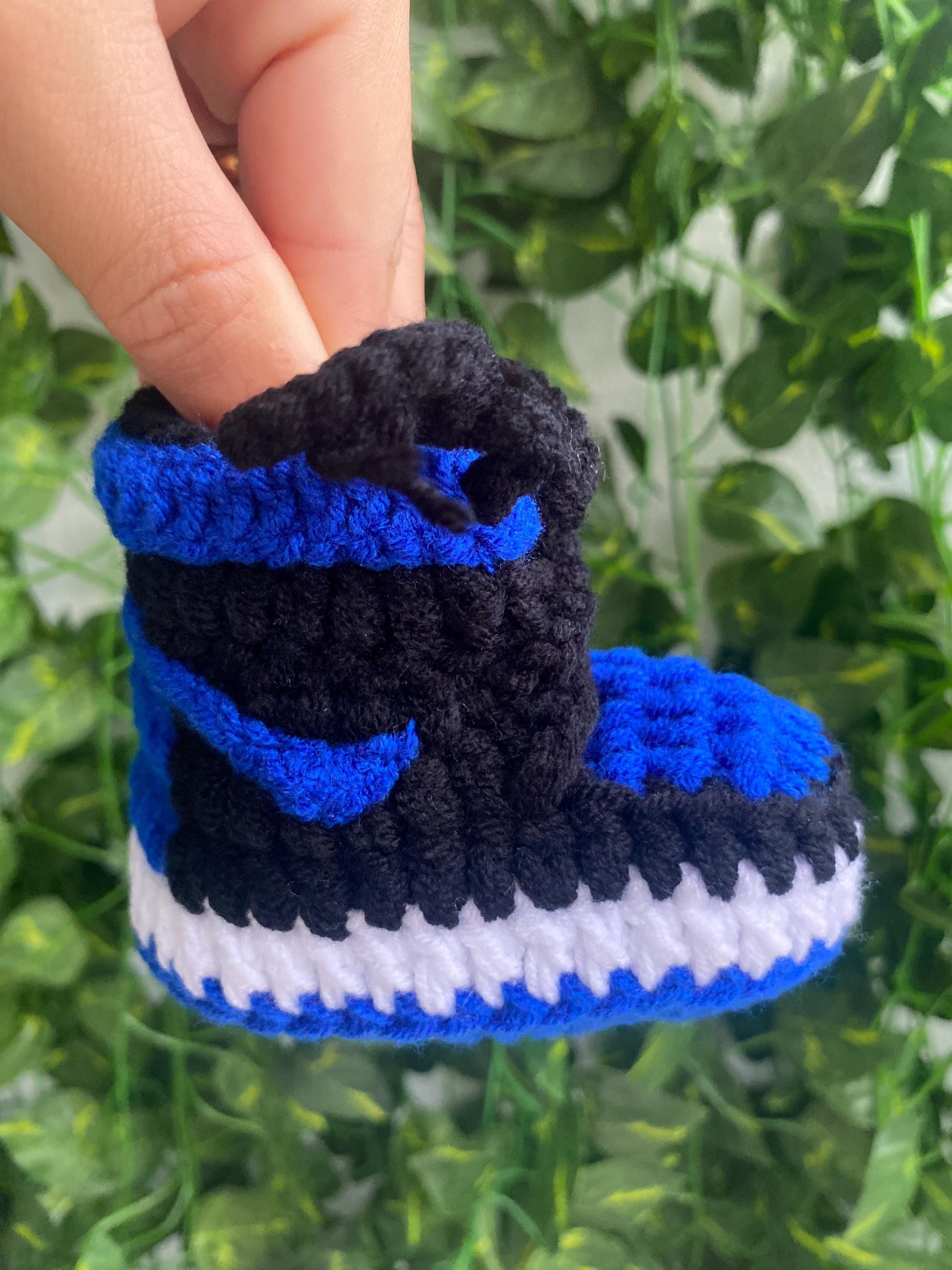 Newborn Baby Boy Black and White Crochet Knitted Booties Shoes Sneakers Nike 1s Baby Gifts Baby Shower Gift Gender Reveal Gift