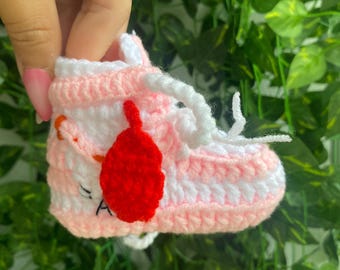 Newborn Baby Girl Pink and White Crochet Knitted Nike Shoes/Booties Sneakers Baby Shower Gift Mommy and Me Gender Reveal Gift