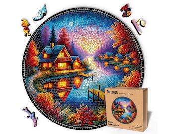Extra-Thick 5mm Wooden Puzzle for Adults – 500 Pieces | Wood Puzzles Adult with Unique Hand-Shaped Pieces, Mirror Lake Twilight