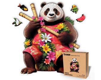 Extra-Thick 5mm Wooden Puzzle for Adults – 200, 350, 500 Pieces | Wood Puzzles Adult with Unique Hand-Shaped Pieces, Tropical Panda Paradise