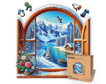 Extra-Thick 5mm Wooden Puzzle for Adults – 500 Piece | Wood Puzzles Adult with Unique Hand-Shaped Pieces, Winter Frosty Wonderland