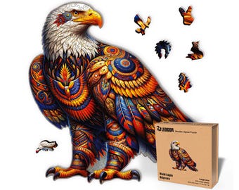 Extra dikke houten puzzel van 5 mm voor volwassenen – 350 stukjes | Houten puzzels voor volwassenen met unieke handgevormde stukken, Vivid Eagle Odyssey