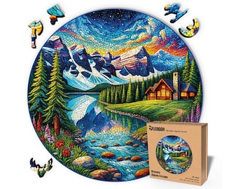 Extra-Thick 5mm Wooden Puzzle for Adults – 500 Pieces | Wood Puzzles Adult with Unique Hand-Shaped Pieces, Dreamy Alpine Escape
