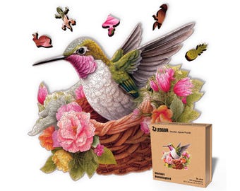 Extra-Thick 5mm Wooden Puzzle for Adults – 500 Pieces | Wood Puzzles Adult with Unique Hand-Shaped Pieces, Glorious Hummingbird