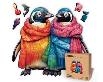 Extra-Thick 5mm Wooden Puzzle for Adults – 500 Pieces | Wood Puzzles Adult with Unique Hand-Shaped Pieces, Penguins Arctic Charm