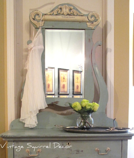 Items similar to Antique Shabby Chic Dresser with Bevel Mirror SOLD