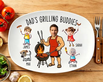 Personlig grilltallrik för pappa med barnfoto, fars dag-present från barn, personlig grilltallrikspresent, grillpresent till pappa, morfar