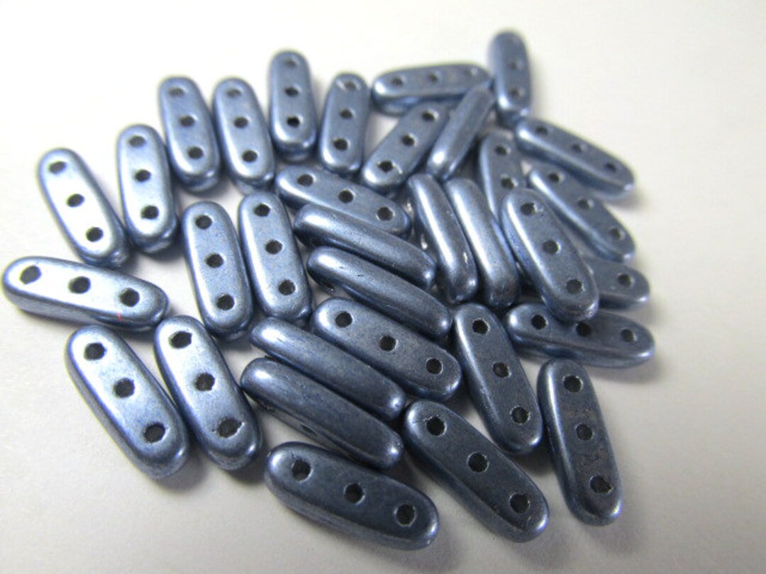 42 Saturated Metallic Airy Blue 10x3mm Three Hole Glass