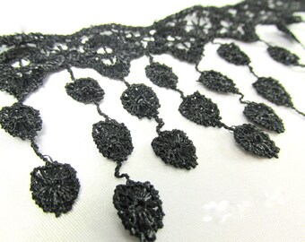 Black Venice Lace Bridal Victorian 3.5 inch Fringe Trim