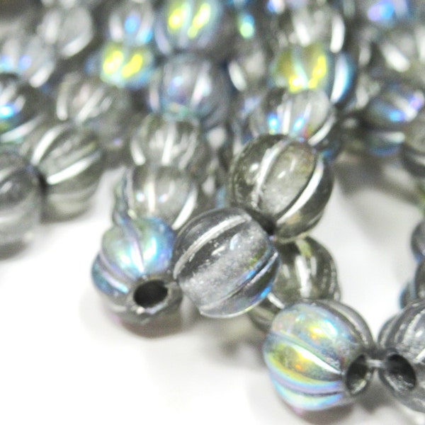 Large Hole Czech Glass 8mm Round Melons Jewelry Beads in Transparent Glass with Silver Wash and an AB Finish