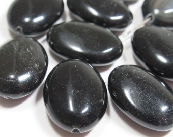 Black Agate 18mm x 12mm smooth round oval semiprecious stone large focal jewelry beads on SALE at 25% off