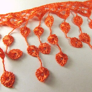 Orange Coral Peach Venise Lace Bridal Victorian 3.5 inch Fringe Trim image 2