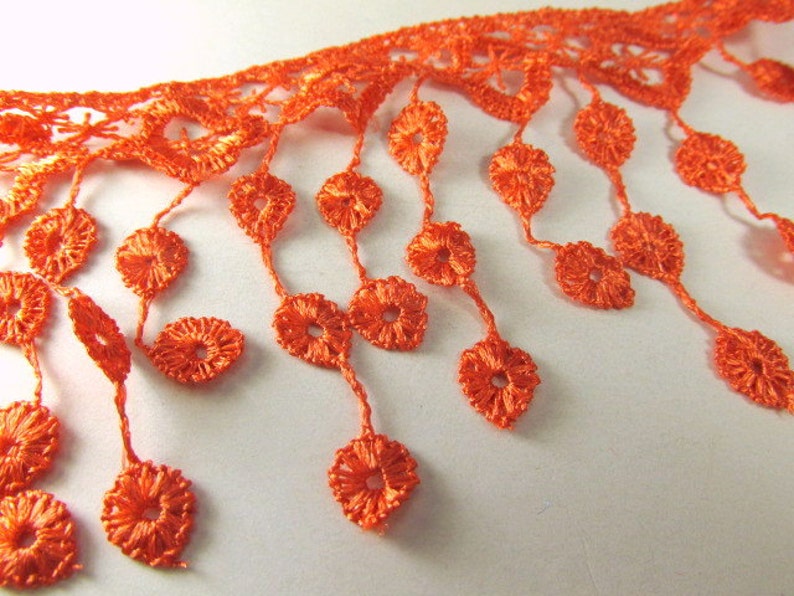 Orange Coral Peach Venise Lace Bridal Victorian 3.5 inch Fringe Trim image 2