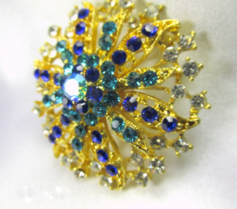 Vintage style 2 inch large Gold Turquoise  and Cobalt  Blue  