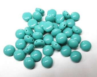 Light Turquoise Opaque 2-Hole 8mm Czech Glass Preciosa Cabochon Candy Beads for Beaded Jewelry