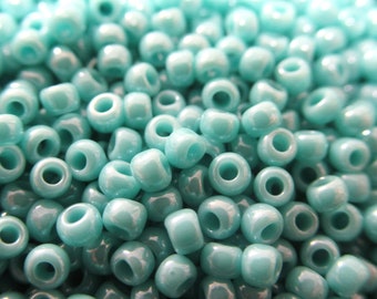 Turquoise Opaque Lustered Size 11.0 Czech Glass seed beads (10 grams) jewelry making beads