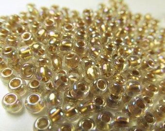 Crystal Gold Lined Rainbow 8/0 3mm Czech Glass Toho Seed Beads (10 grams) jewelry making beads