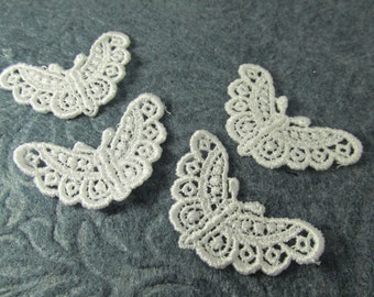 4 White or Ivory Venice Lace Butterfly Appliques for Bridal, Costume or Craft Decor