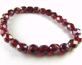 Marsala Berry Red Decora Czech Glass 6mm Fire Polished Jewelry Beads (25)