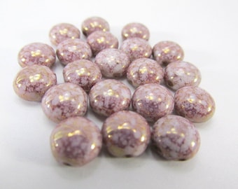 25 Lavender Pink Picasso Alabaster 2-Hole 8mm Czech Glass Preciosa Cabochon Candy Beads for Beadwork Jewelry