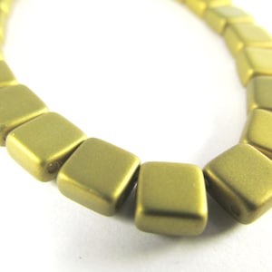 25 Czechmate 6mm 2-hole Square Tila Jewelry Beads in Antique Gold