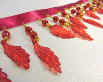 Marsala Burgundy Red Autumn Leaves Alternating Medium Beaded Fringe Trim, Costume or Home Decorator Beaded Trim