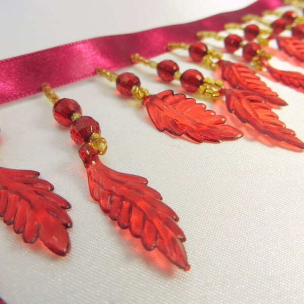 Marsala Burgundy Red Autumn Leaves Alternating Medium Beaded Fringe Trim, Costume or Home Decorator Beaded Trim