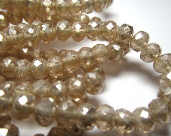 Peach Champagne 5mm by 4mm Czech Glass Faceted Rondelles Jewelry Beads with Mercury Finish - Strand of 30 beads