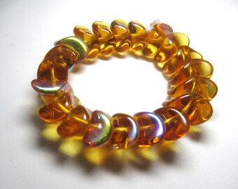 20 Golden Topaz AB Czech Glass 12mm x 8mm Smooth Potato Chip Nesting Jewelry Beads