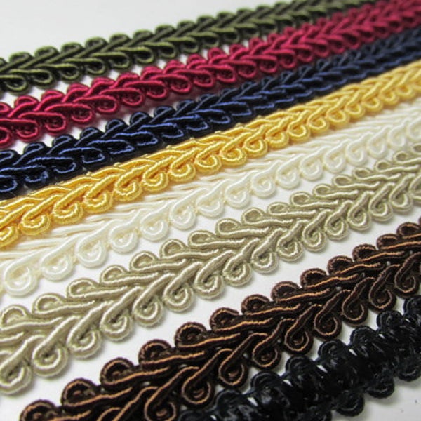 Autumn Colors 8mm Narrow Romanesque Flat Gimp Trim in Olive Green, Burgundy, Navy, Harvest Gold, Ivory, Mocha Toffee, Brown and Black