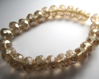 Peach Mercury Finish 7mm by 5mm Czech Glass Faceted Rondelles Jewelry Beads - Strand of 25 beads