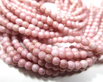 NEW Luster Opaque Topaz Pink 3mm Round Czech Glass Druks - strand of 100 beads