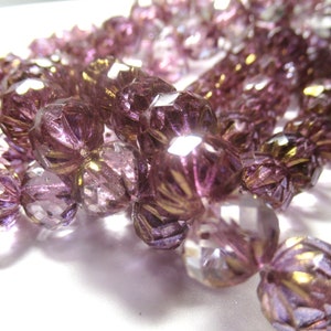 RESTOCKED Czech Glass 10mm x 7mm Faceted Crullers in Transparent Glass with Purple and Golden Bronze Shimmer Finishes 10 jewelry beads image 6