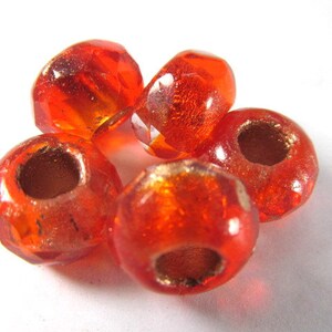 5 Red Orange Czech 12mm x 8mm Rondelle Large Hole Roller Beads with 4mm large holes