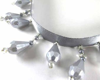 Gray Pearl 1.25 Inch Alternating Length Short Beaded Fringe Trim for Wedding or Home Decor by the Yard or Half Yard