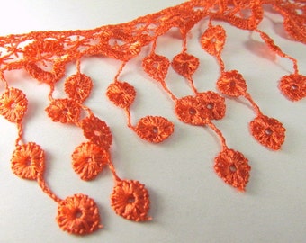 Orange Coral Peach Venise Lace Bridal Victorian 3.5 inch Fringe Trim