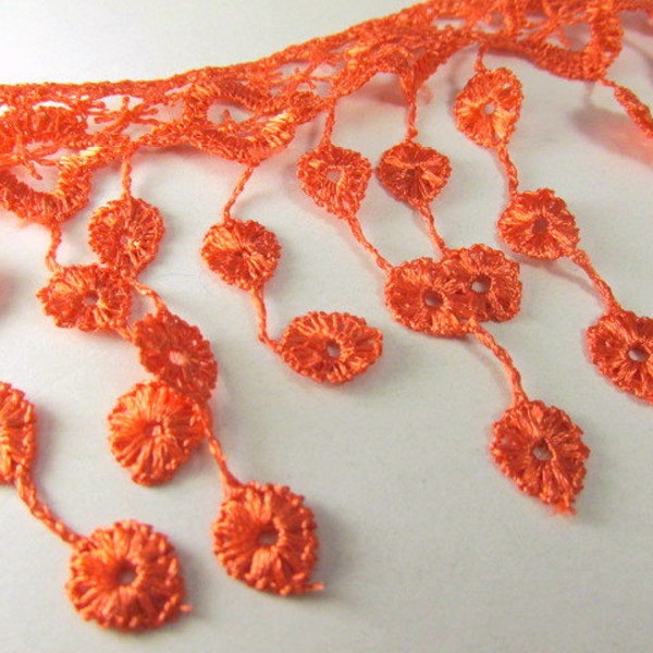 Orange Coral Peach Venise Lace Bridal Victorian 3.5 inch Fringe Trim