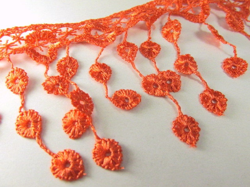 Orange Coral Peach Venise Lace Bridal Victorian 3.5 inch Fringe Trim image 1