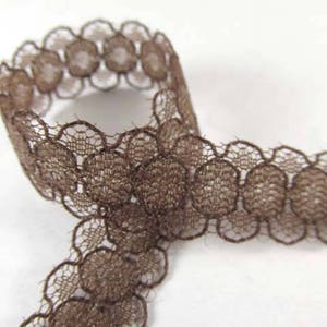 12mm Delicate Flower Lace Trim in Ivory, Mocha, Black, Green, Red, Purple, Orchid Pink, and Turquoise sold by the yard Mocha