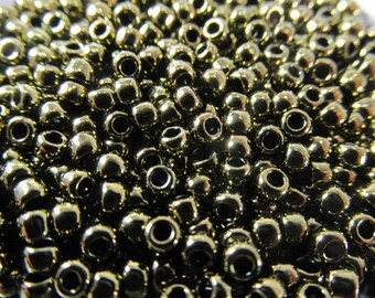 Gold Lustered Dark Chocolate Brown olive green 8/0 Czech Glass Toho Seed Beads - 10 grams