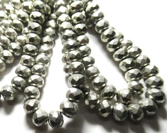 Antique Silver Czech Glass 7mm x 5mm Faceted Rondelle Jewelry Beads (25 beads)