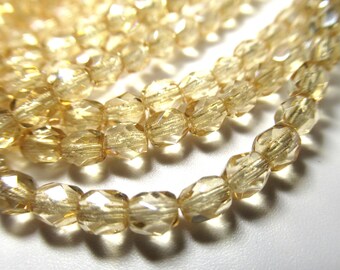 Light Peach Blush Beige 4mm Czech Glass Fire Polished Jewelry Beads - Strand of 50 beads