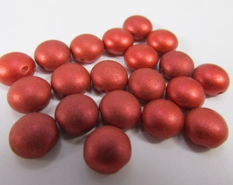 25 Copper Red Silk 2 Hole 8mm Cabochon Candy Beads for Beadwork Jewelry