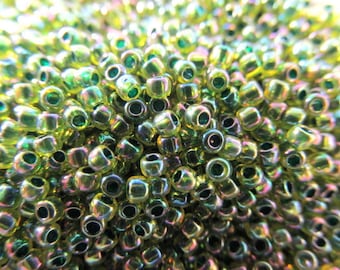 Jonquil Forest Green Lined Czech Glass 11.0 size seed jewelry beads (10 grams) jewelry making beads